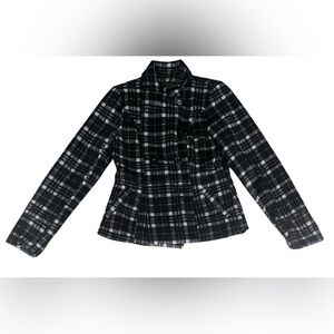 NWT Jou Jou Women’s Size S Black White Plaid Double‎ Breasted Peacoat Jacket.